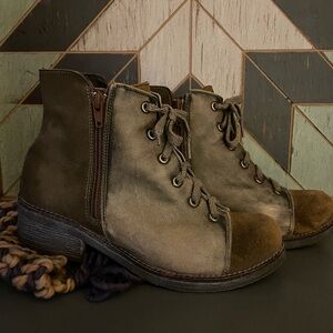 Naot Women’s 39 Leather Suede Taupe Brown Ankle Boots Lace Up Dual Zip Israel